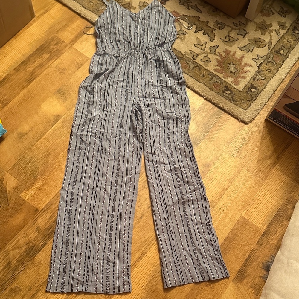 Pink Rose Blue and White Striped Sleeveless Jumpsuit